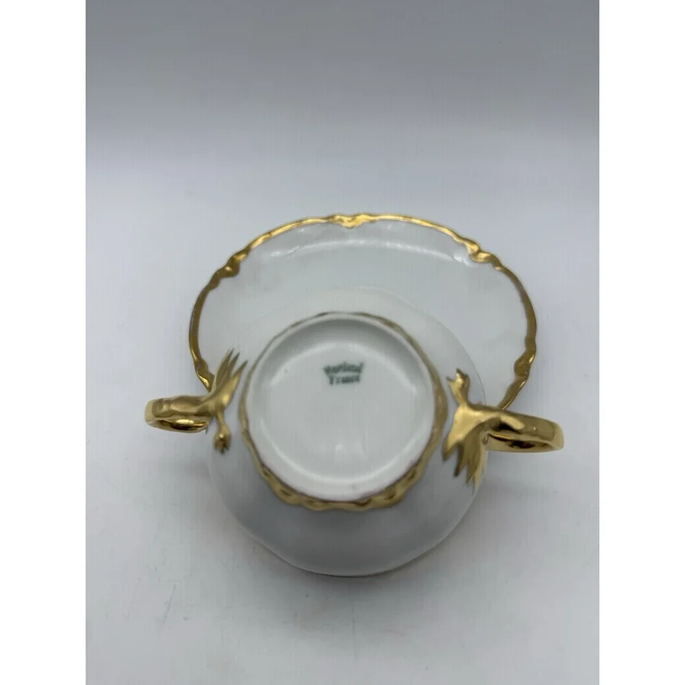 4 Antique Haviland France Limoges Gold Gilt Ranson Bouillon Cups & Saucers
